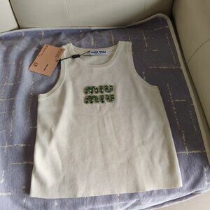 NWT Miu Miu Cream Crystal-Embellished Logo Sleeveless Tank Top(100 - 120 pounds)